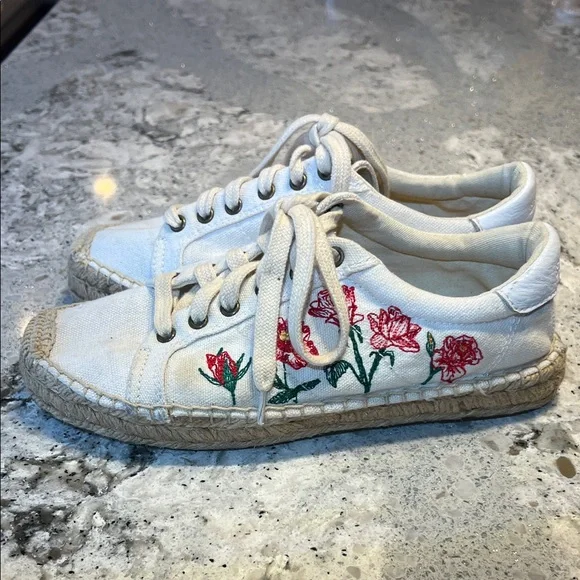 Soludos Cream Floral Espadrille Sneakers Size 7 - Picture 5 of 9